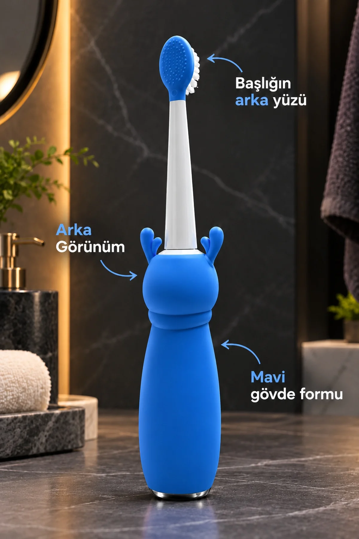 Çocuk Elektrikli Diş Fırçası Mavi Geyik Figürlü Şarjlı görsel 5