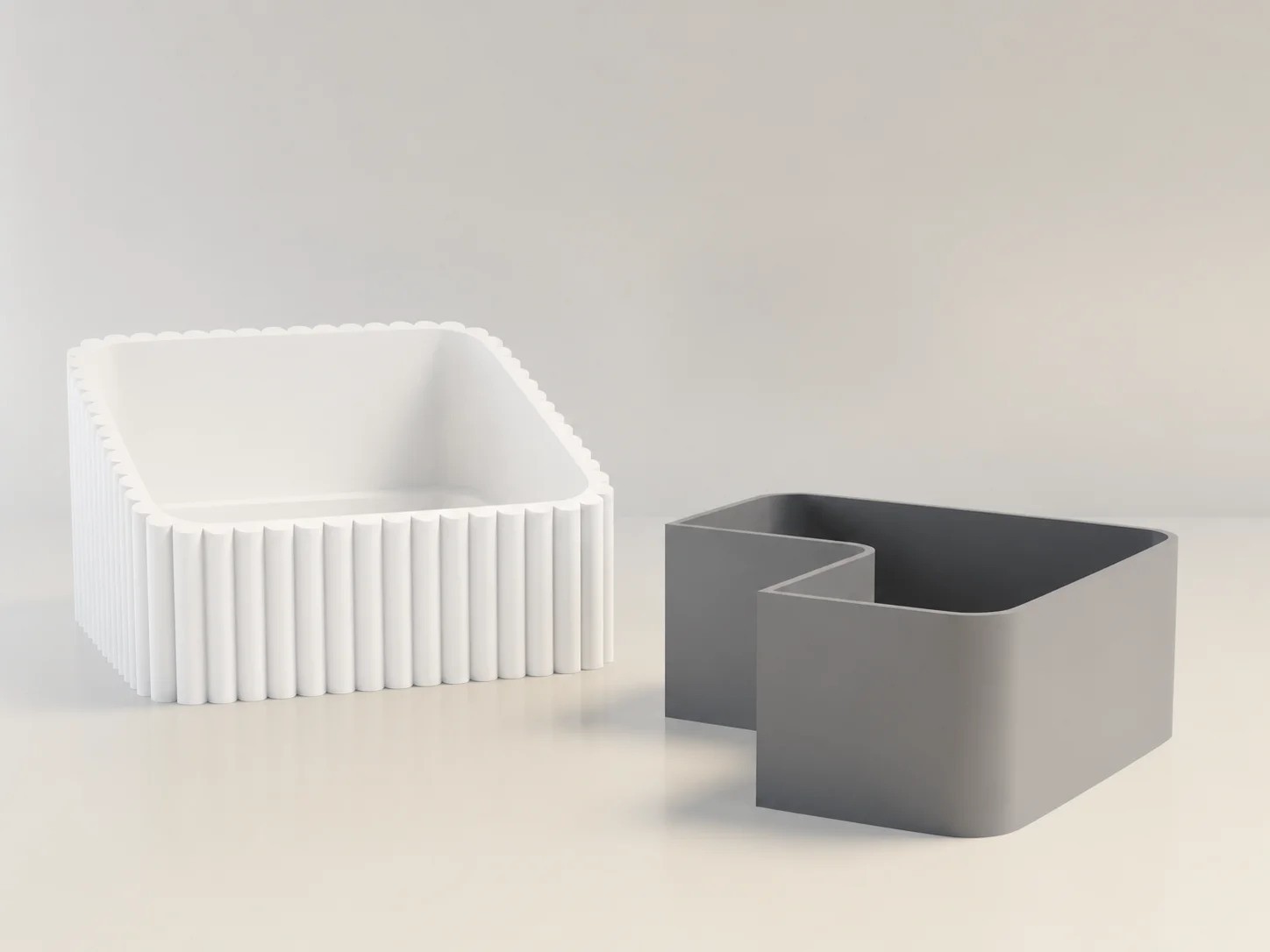 3D Baskı Fıstık Kasesi - Çift Hazneli Kabuk Ayırıcı Sunum Kasesi - Beyaz Gri görsel 2