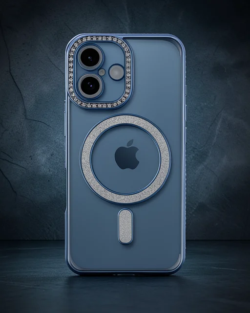 Apple İphone 16 Plus Kılıf Joke Simli Magneticsafe Kılıf - Mavi