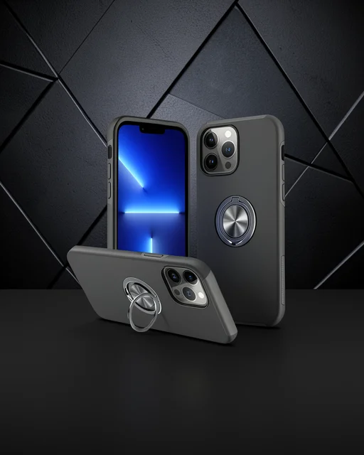 Apple İphone 13 Pro Max Kılıf Elit Yüzüklü Kapak - Siyah