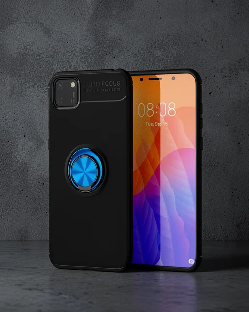 Huawei Y5p Kılıf Range Yüzüklü Silikon - Siyah-mavi