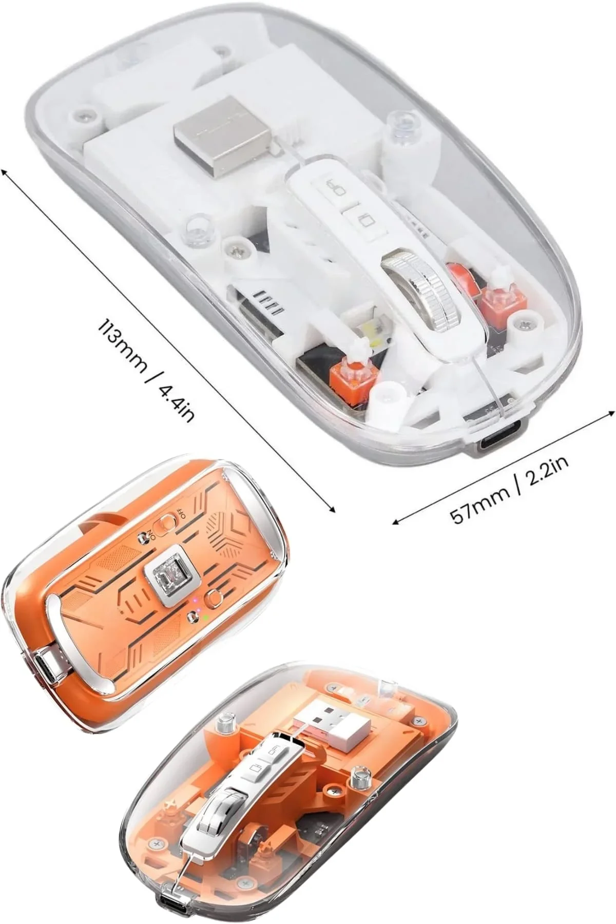 Sessiz Tıklama Çift Modlu Bluetooth Ve Alıcı Şeffaf Mouse Fare görsel 5