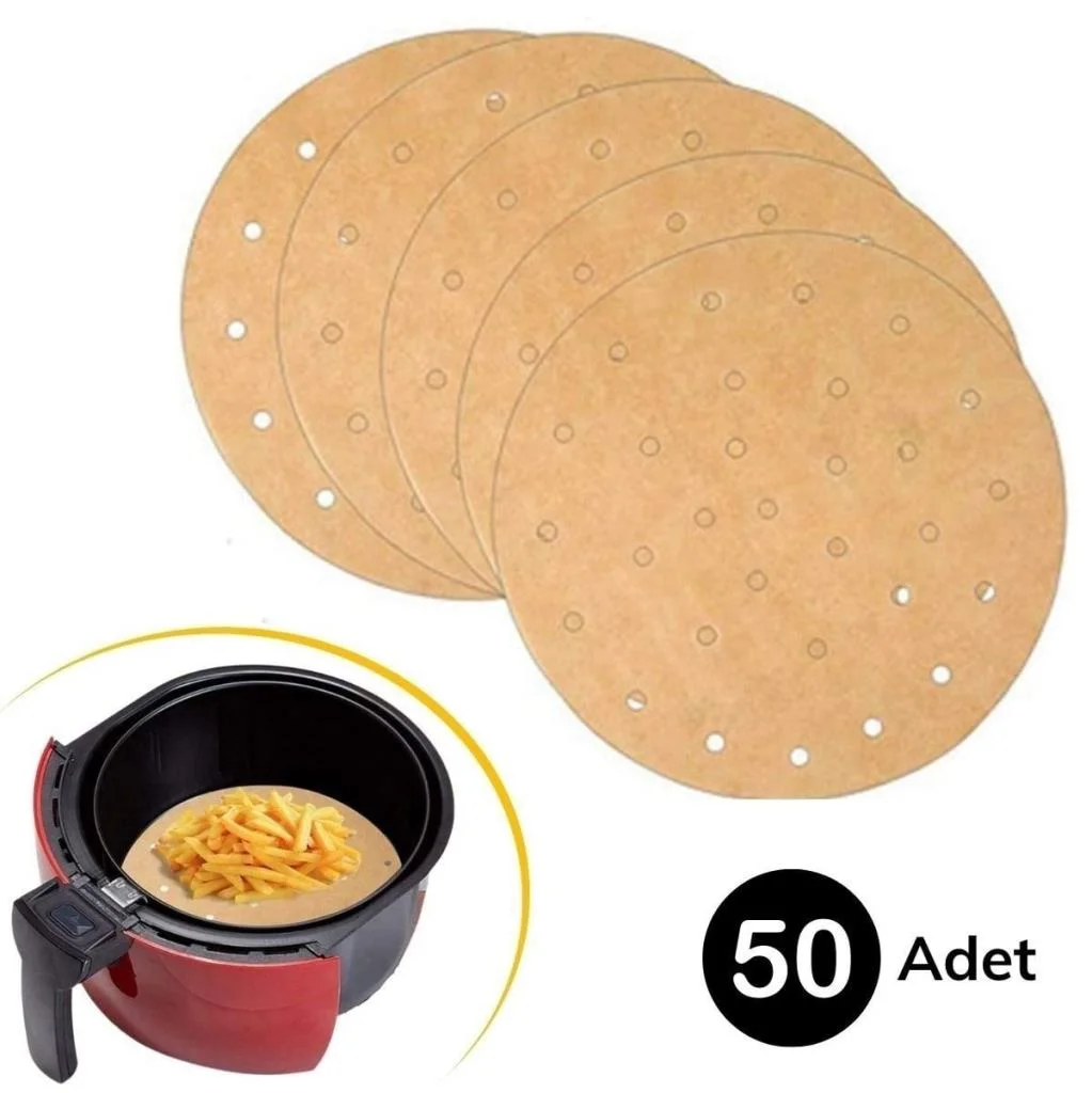 50 Adet Air Fryer Pişirme Kağıdı Tek Kullanımlık Gıda Pişirme Kağıdı Delikli Yuvarlak Model görsel 5