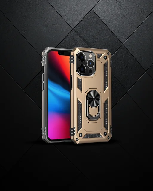 Apple İphone 13 Pro Max Kılıf Sofya Yüzüklü Silikon Kapak - Gold