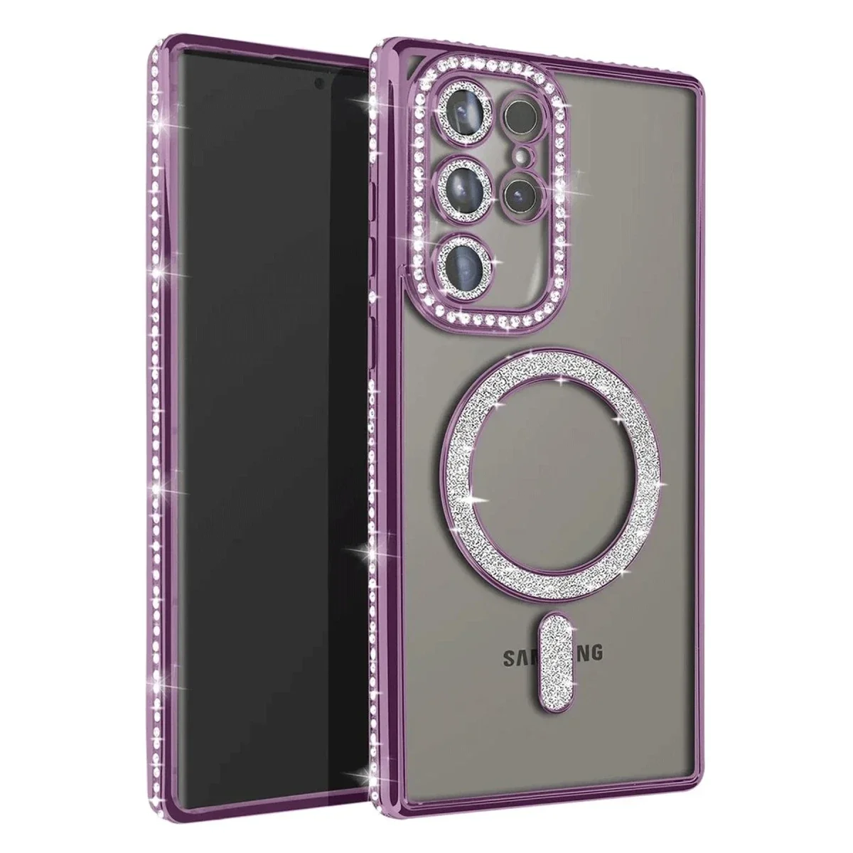 Samsung Galaxy S25 Ultra Kılıf Joke Simli Magneticsafe Kılıf - Derin Mor