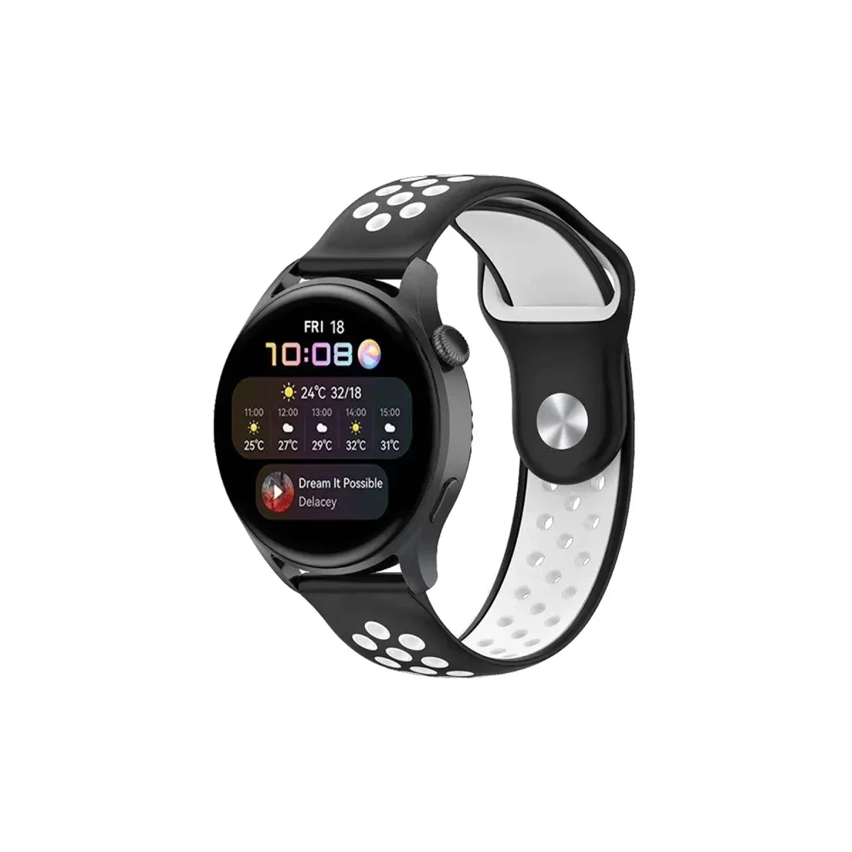 Watch 20mm Spor Delikli Kordon - Siyah-Beyaz