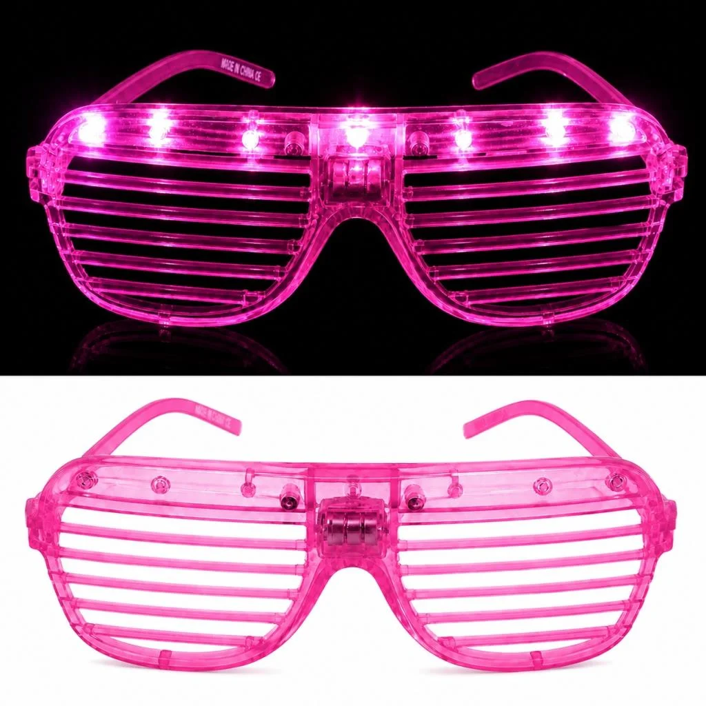 LED Işıklı Panjur Parti Gözlüğü Pembe Renk Shutter Gözlük görsel 2