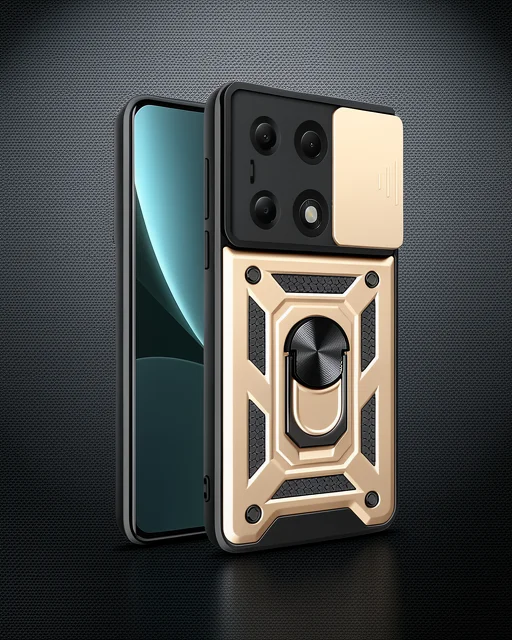 Xiaomi Poco M6 Pro 4g Kılıf Pars Lens Yüzüklü Silikon - Gold
