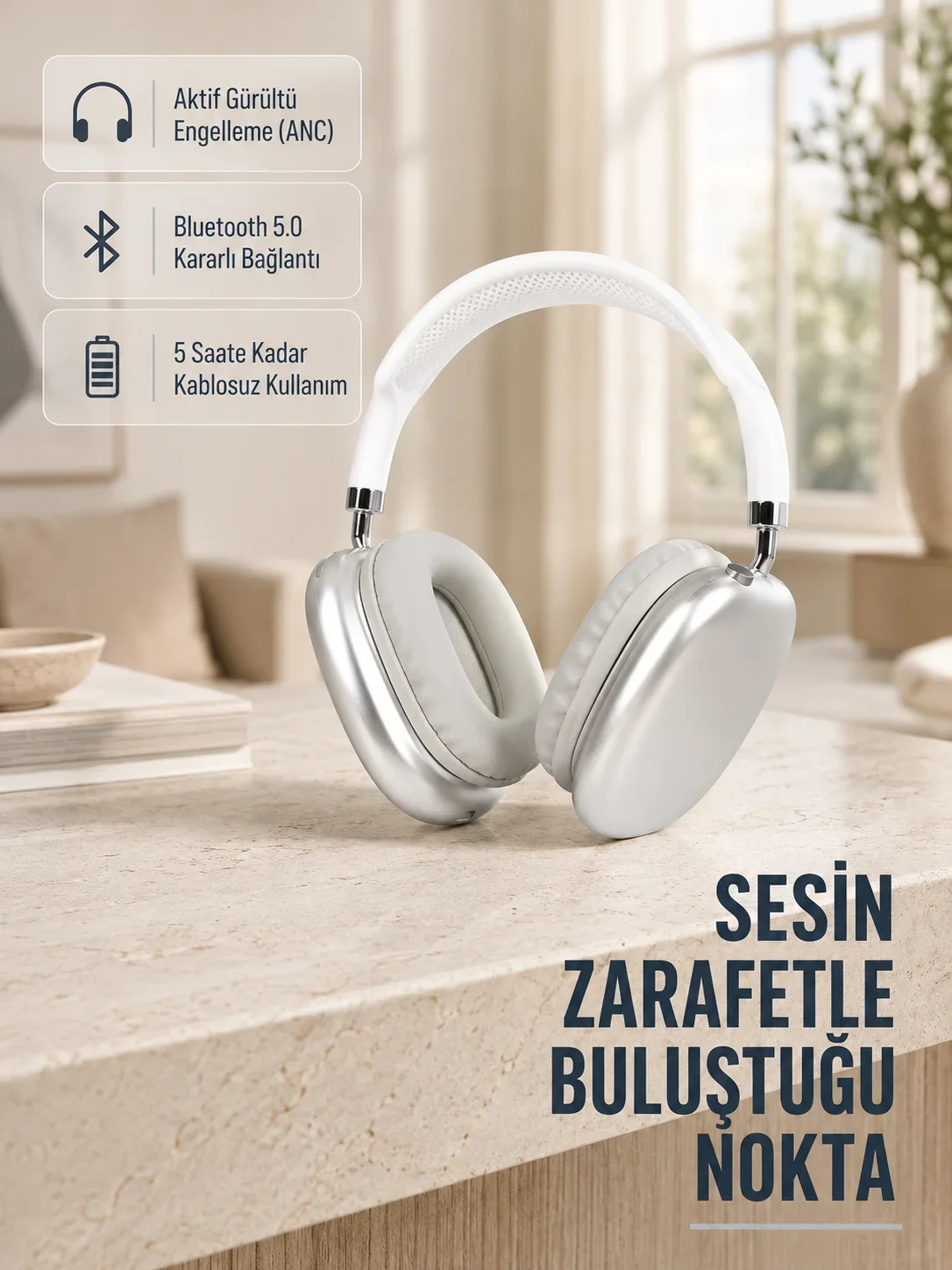 Bluetooth 5.0 Kulak Üstü Kulaklık – Uzamsal Ses, Gürültü Engelleme, Ergonok Tasarım