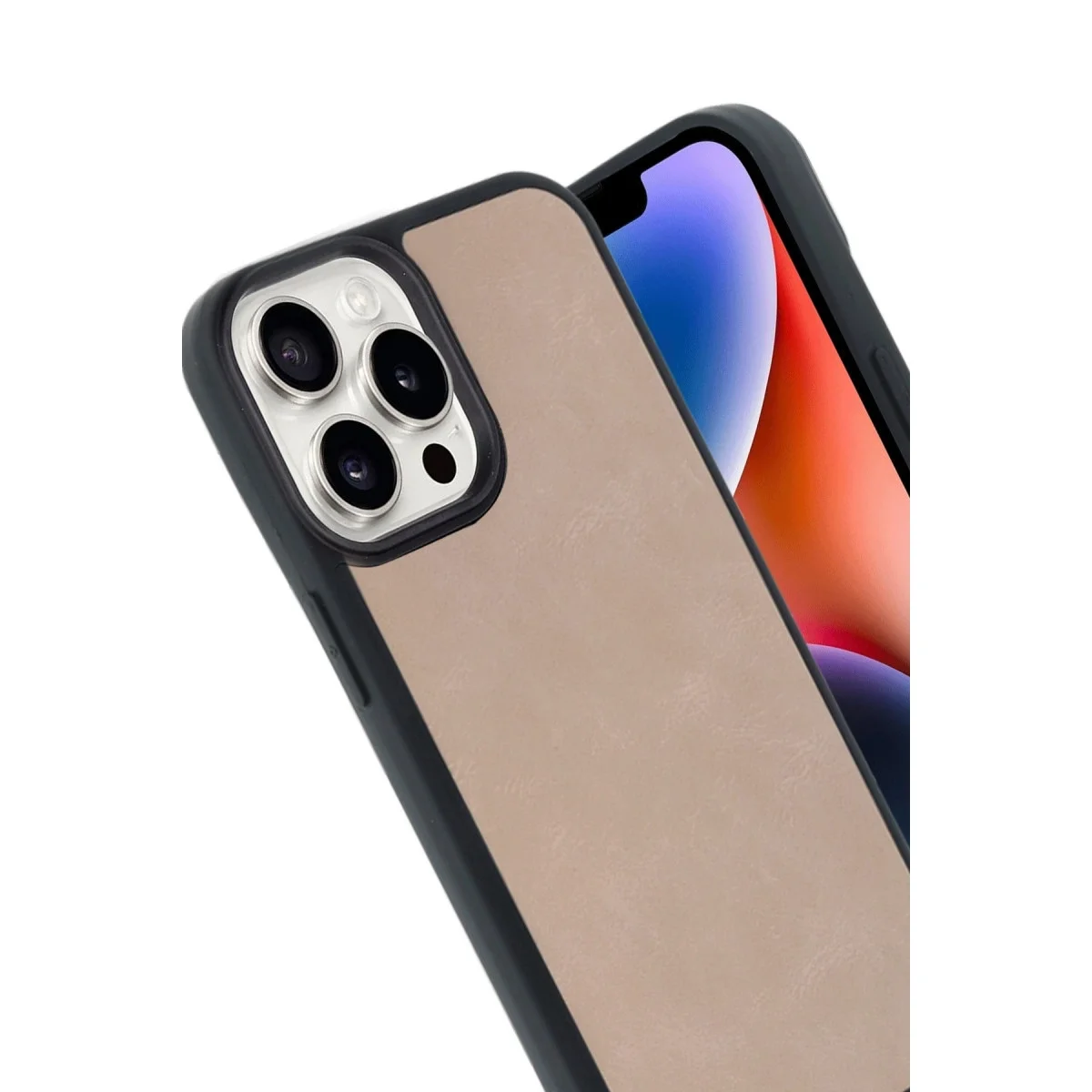 Apple İphone 14 Pro Max Kılıf Aras Deri Kapak - Pudra görsel 2
