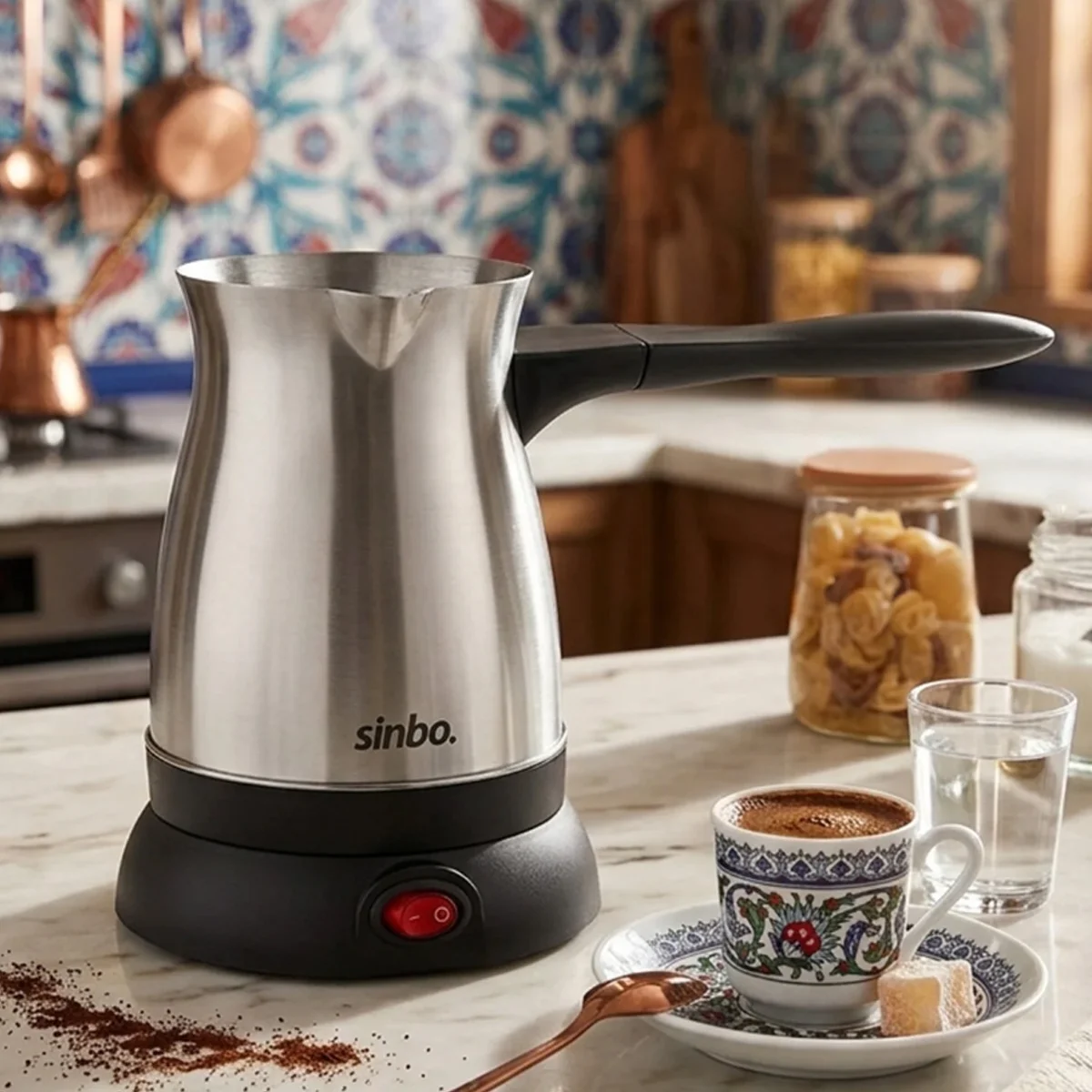 Çelik Elektrikli Cezve - Türk Kahvesi Makinesi 500 ml (6 Fincan) 360° Kablosuz görsel 3