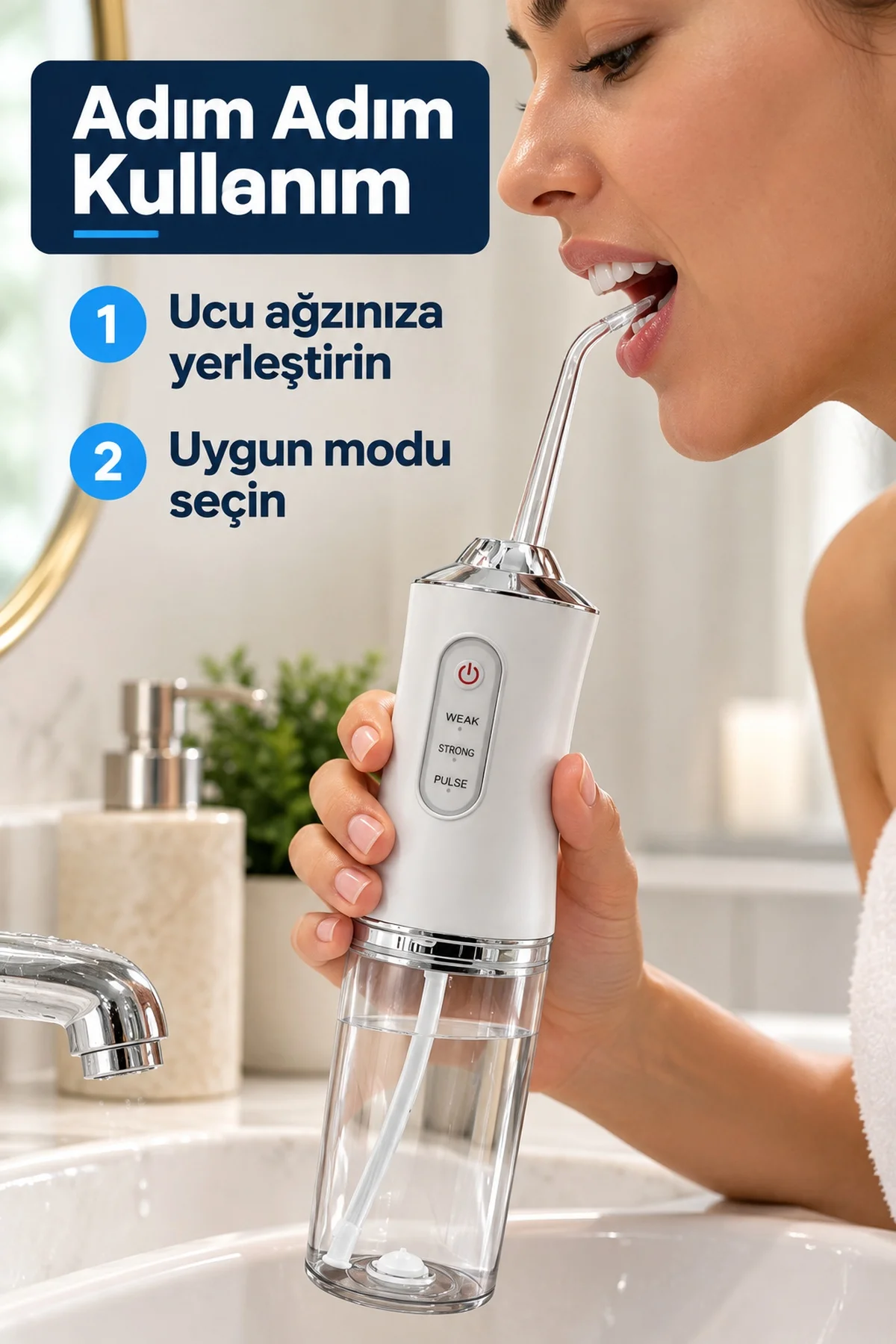 Şarj Edilebilir Ağız Duşu Üç Modlu Şeffaf Hazneli görsel 5