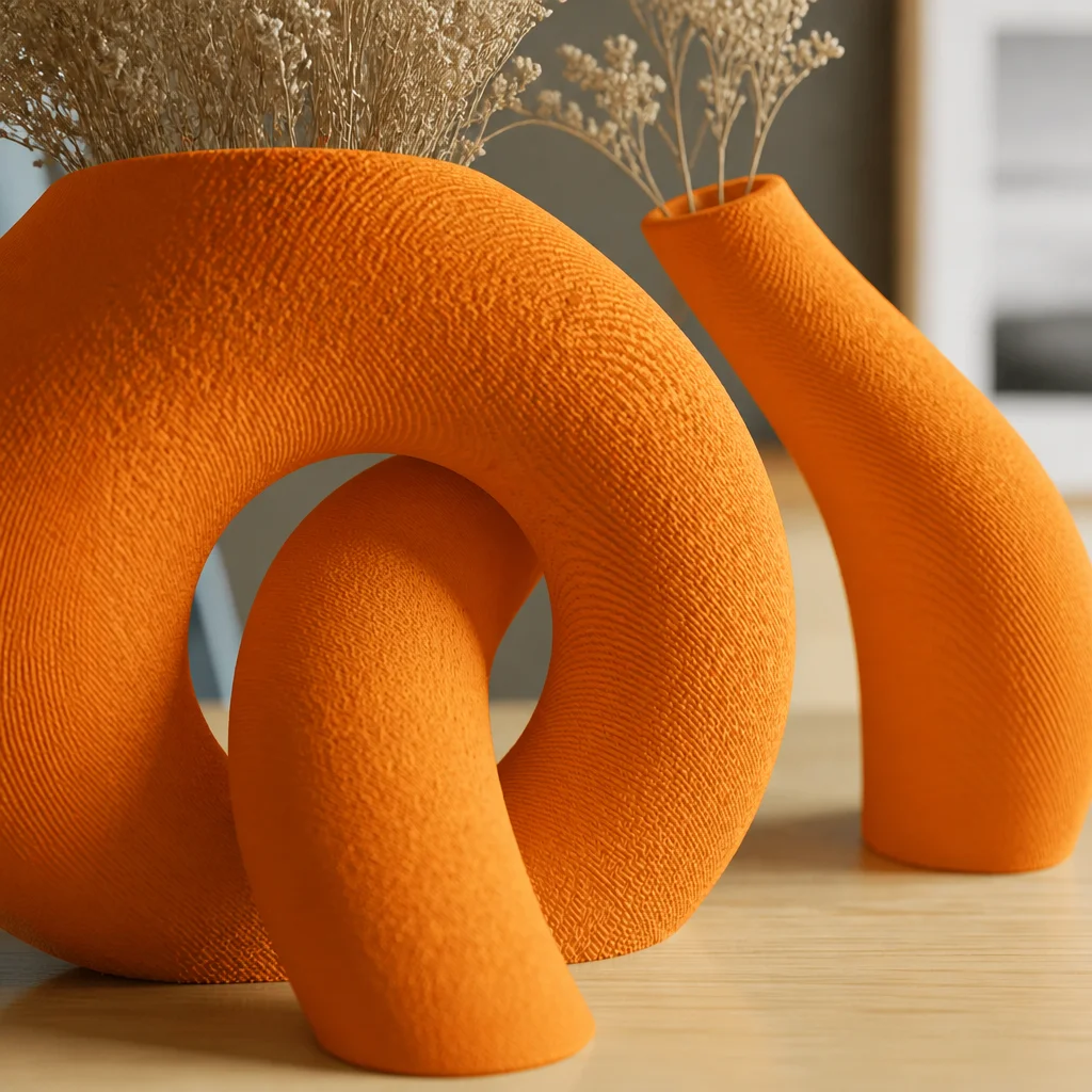 3D Baskı Interlocking Vazo - İç İçe Geçen Dekoratif Vazo-Turuncu görsel 2
