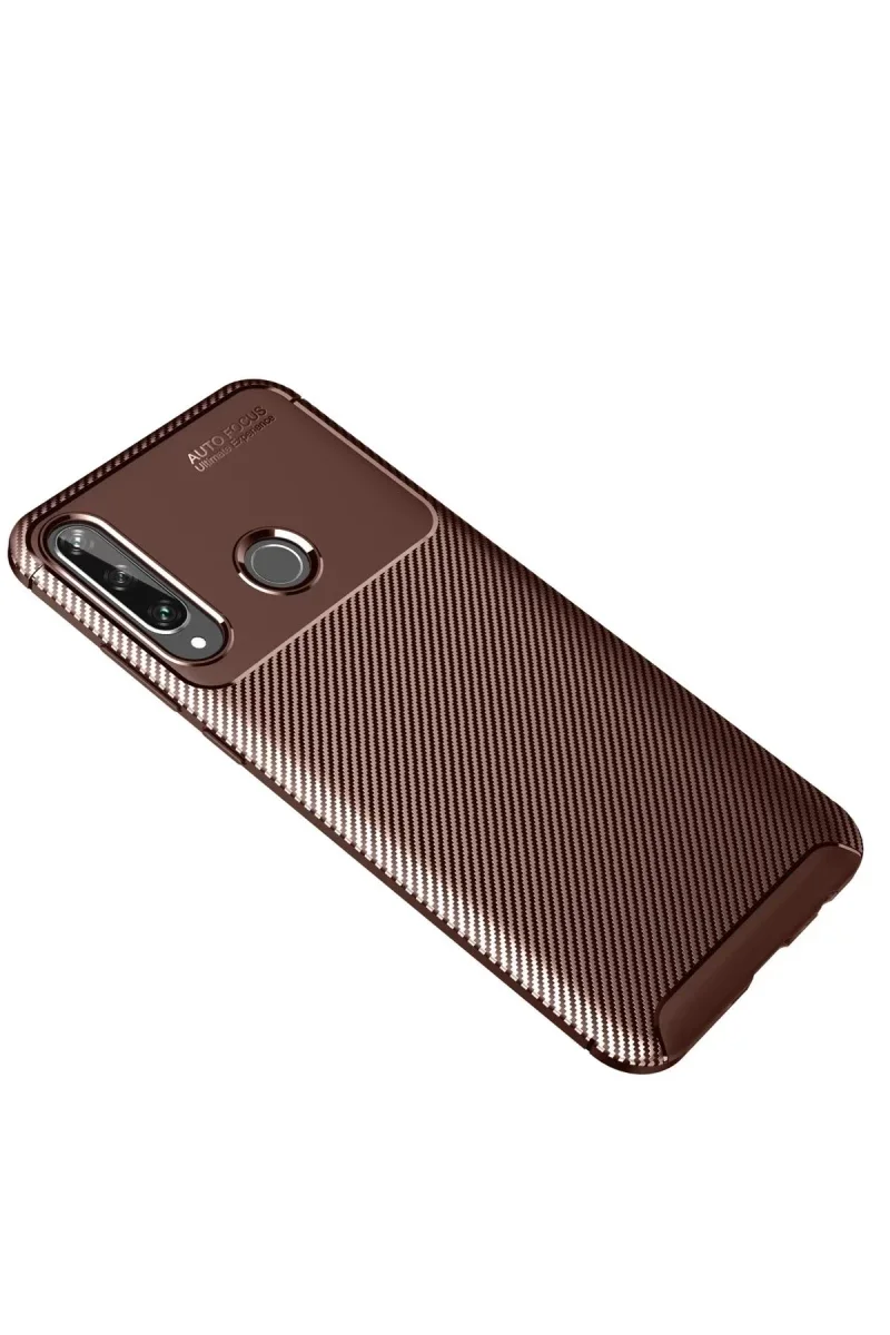 Huawei Y6P Kılıf Auto Focus Karbon Kapak - Kahverengi