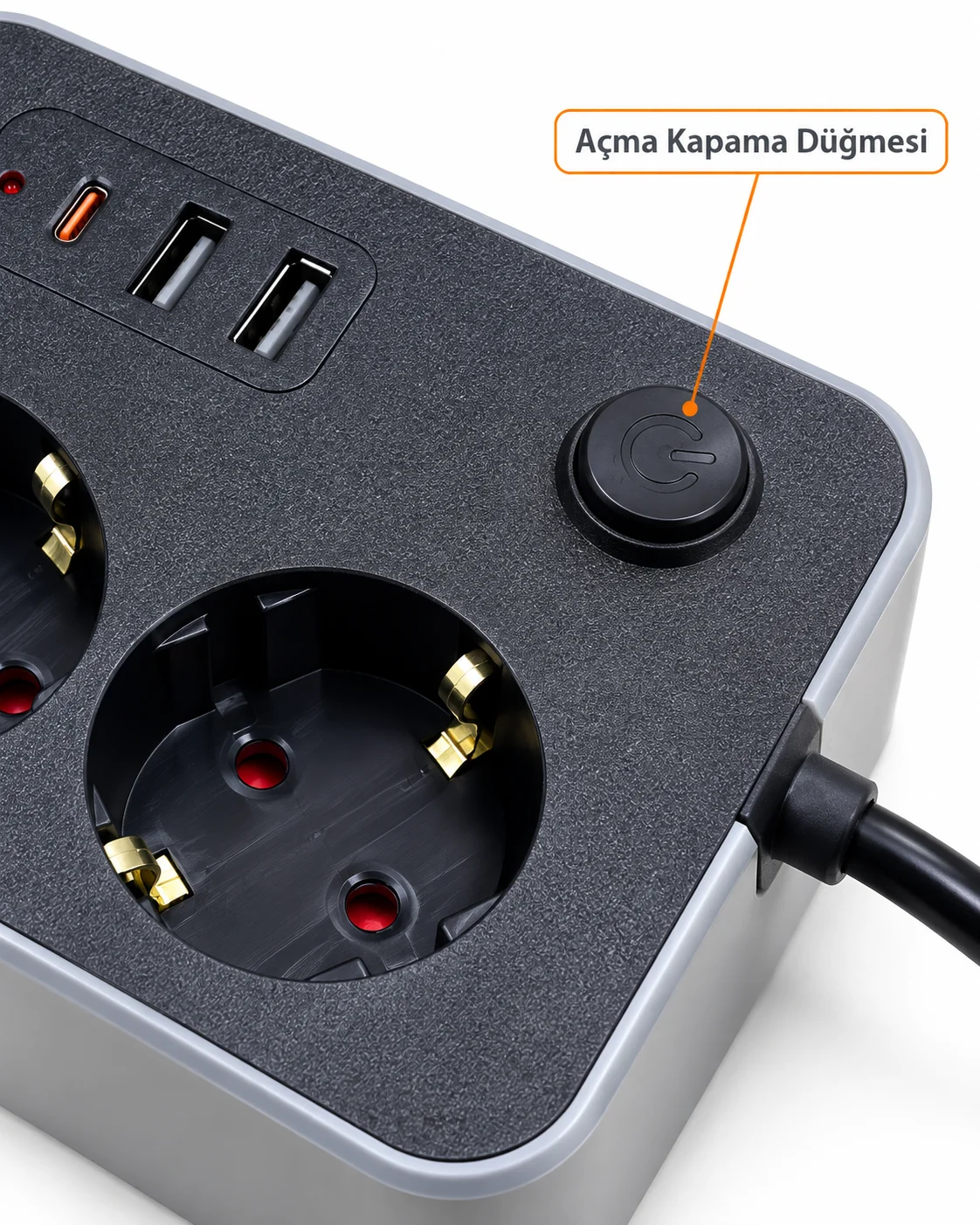 Bilgisayar ve Mobil Cihazlar İçin USB ve Type C Çıkışlı Akım Korumalı Uzatma Prizi görsel 3
