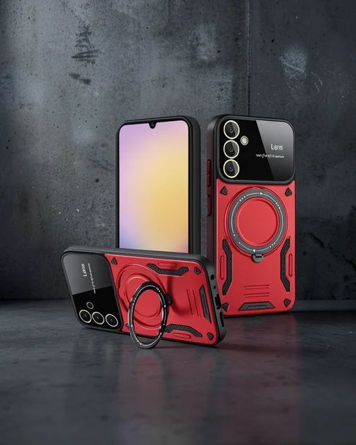 Samsung Galaxy A26 Kılıf Joy Lens Standlı Kapak - Kırmızı