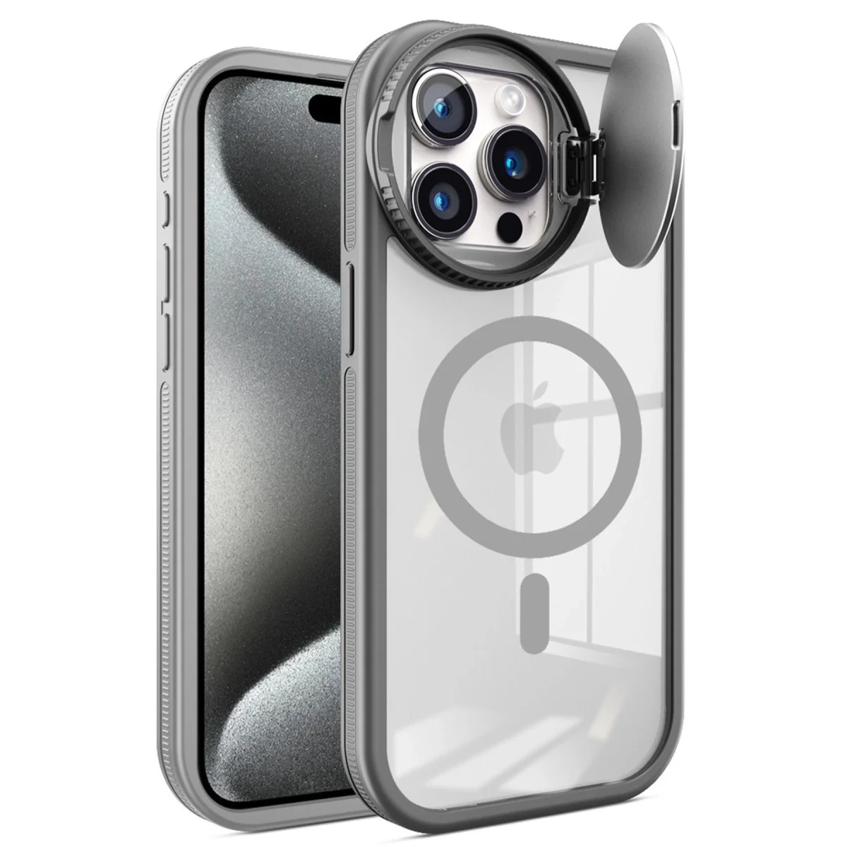 Apple İphone 15 Pro Kılıf Teleskop Lens Magsafe Silikon Kapak - Titan Gri görsel 2