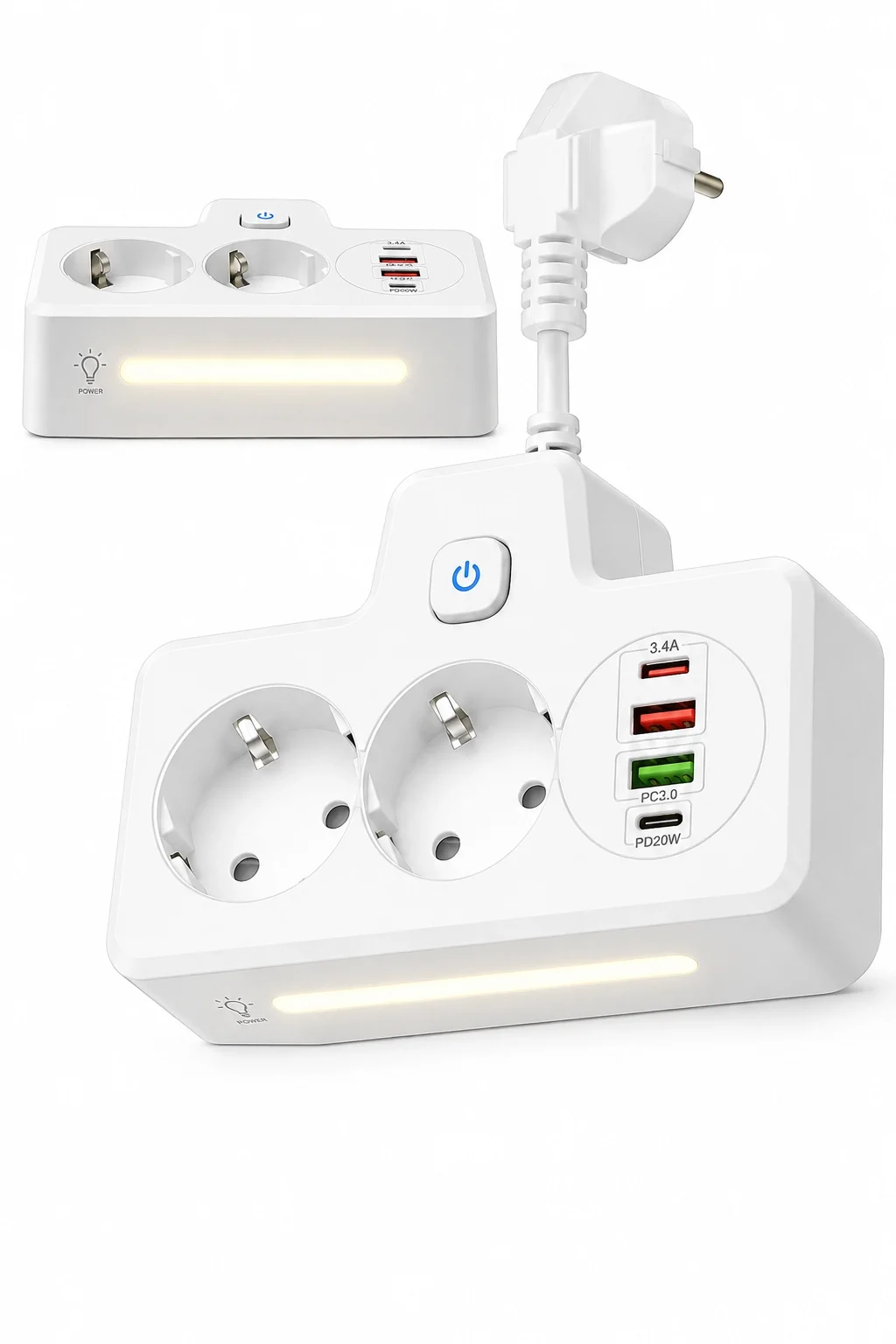 Bkl-502 Akım Korumalı 2Li Priz 2 USB ve 2 Type-C Çıkış 4000W Hızlı Şarj Duvar Tipi Dokunmatik Led Aydınlatmalı görsel 2