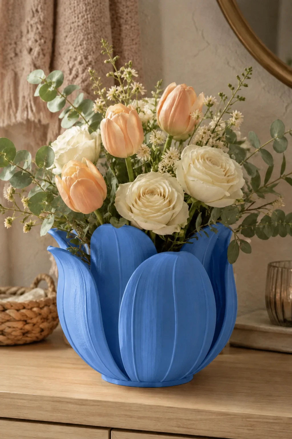 3D Baskı Lotus Yapraklı Vazo - Dekoratif Çiçeklik-Mavi görsel 2