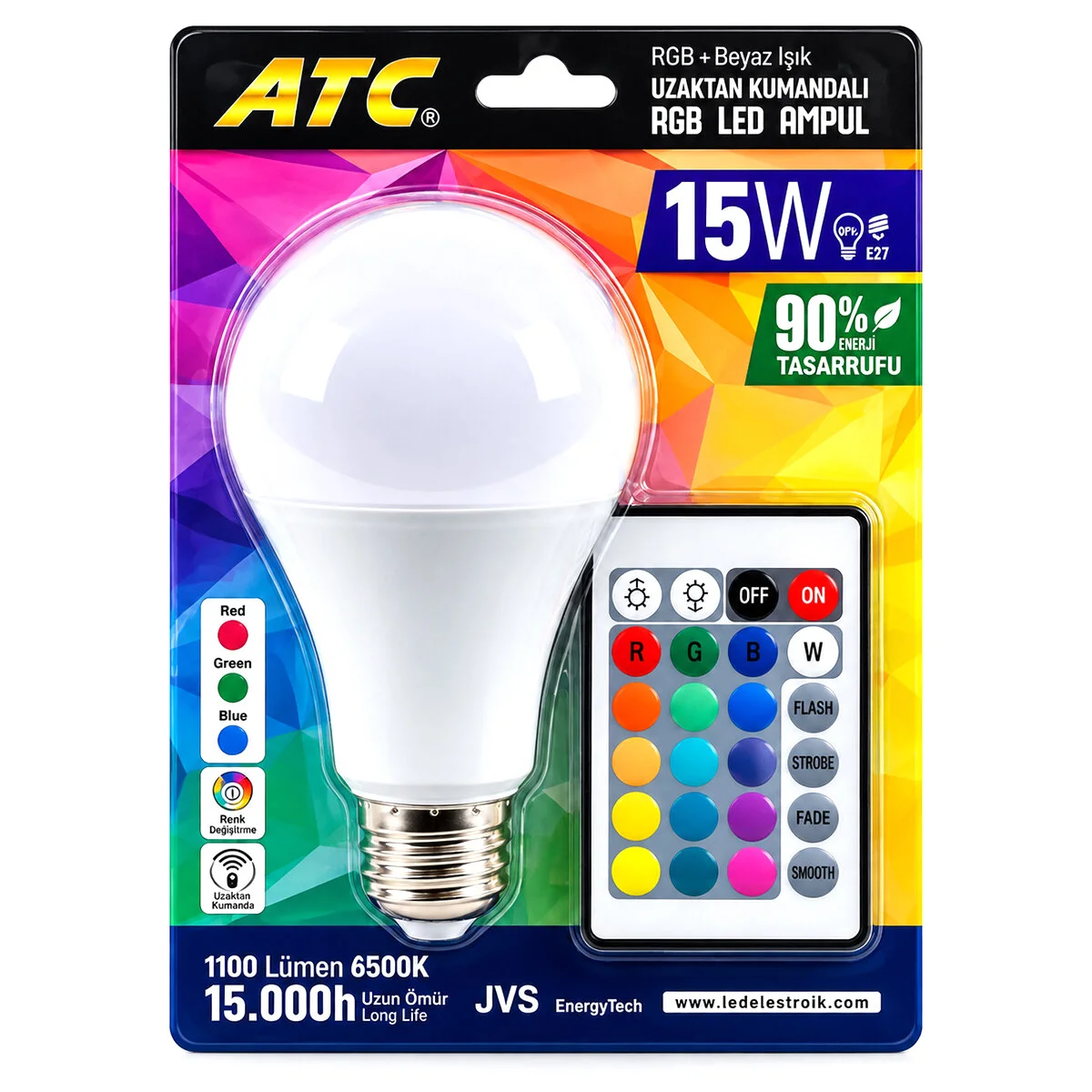 Kumandalı - Rgb 15W=90W - E27 Led Ampul 1100LM 15000 Saat Ömür