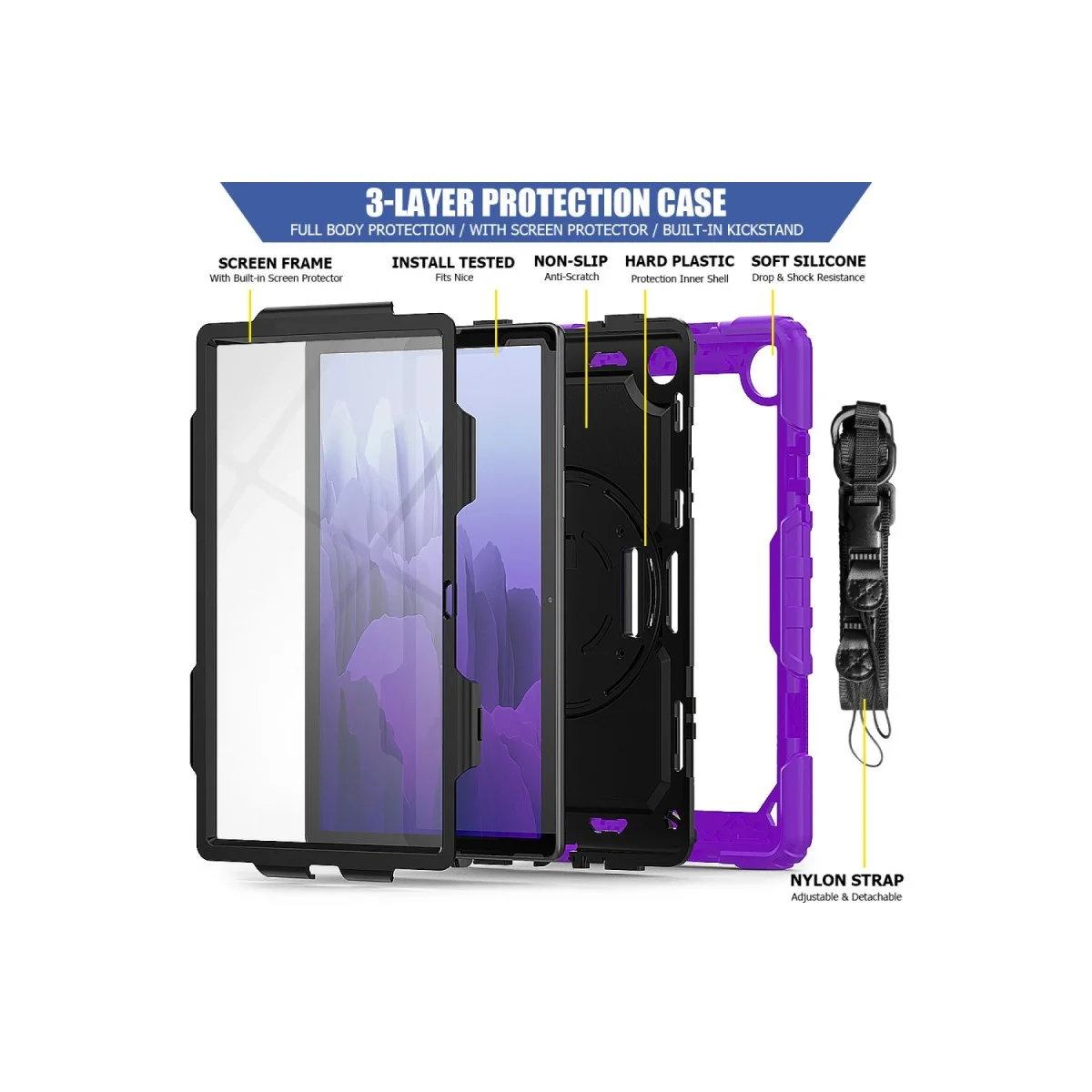 Samsung Galaxy T500 Tab A7 10.4 Kılıf Pars Tablet Kapak - Mor görsel 5