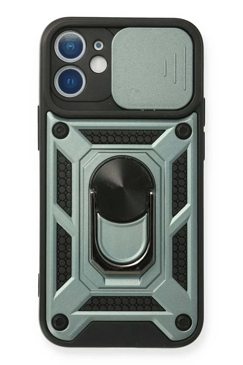 Apple iPhone 12 Kılıf Pars Lens Yüzüklü Silikon - Yeşil