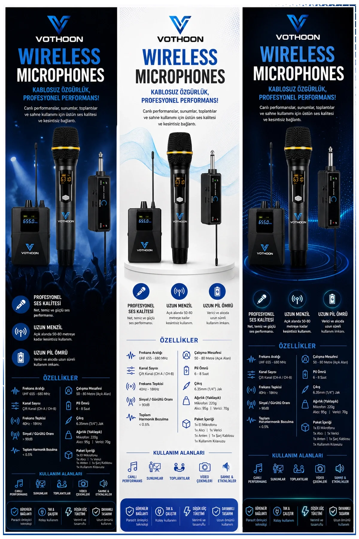 Wireless Mikrofon Sistemi UHF Kablosuz El Mikrofonu Profesyonel Ses Performansı 50 mt menzil görsel 3