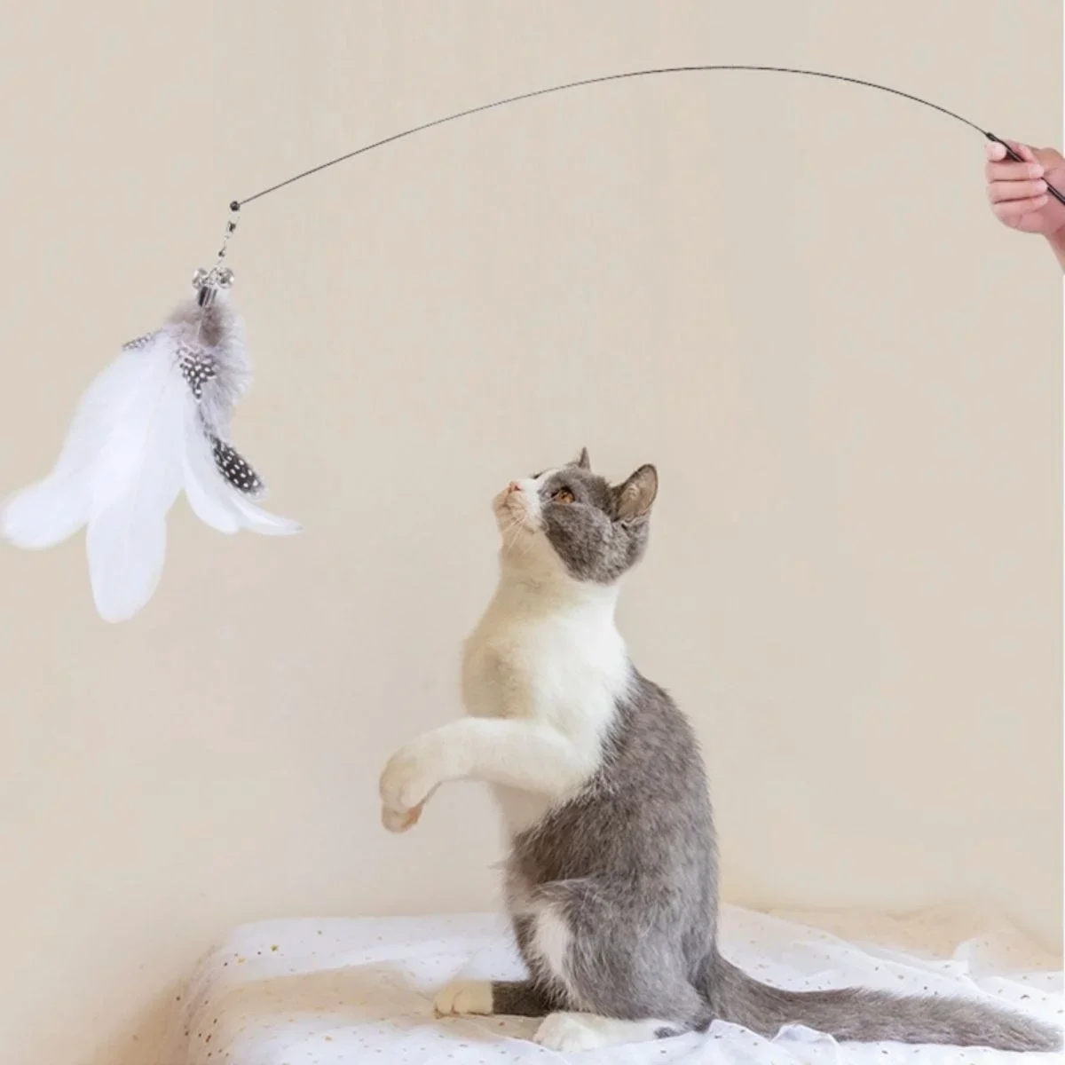 Vantuzlu Tüylü Zilli Olta Kedi Oyuncağı 2 Oltalı görsel 6