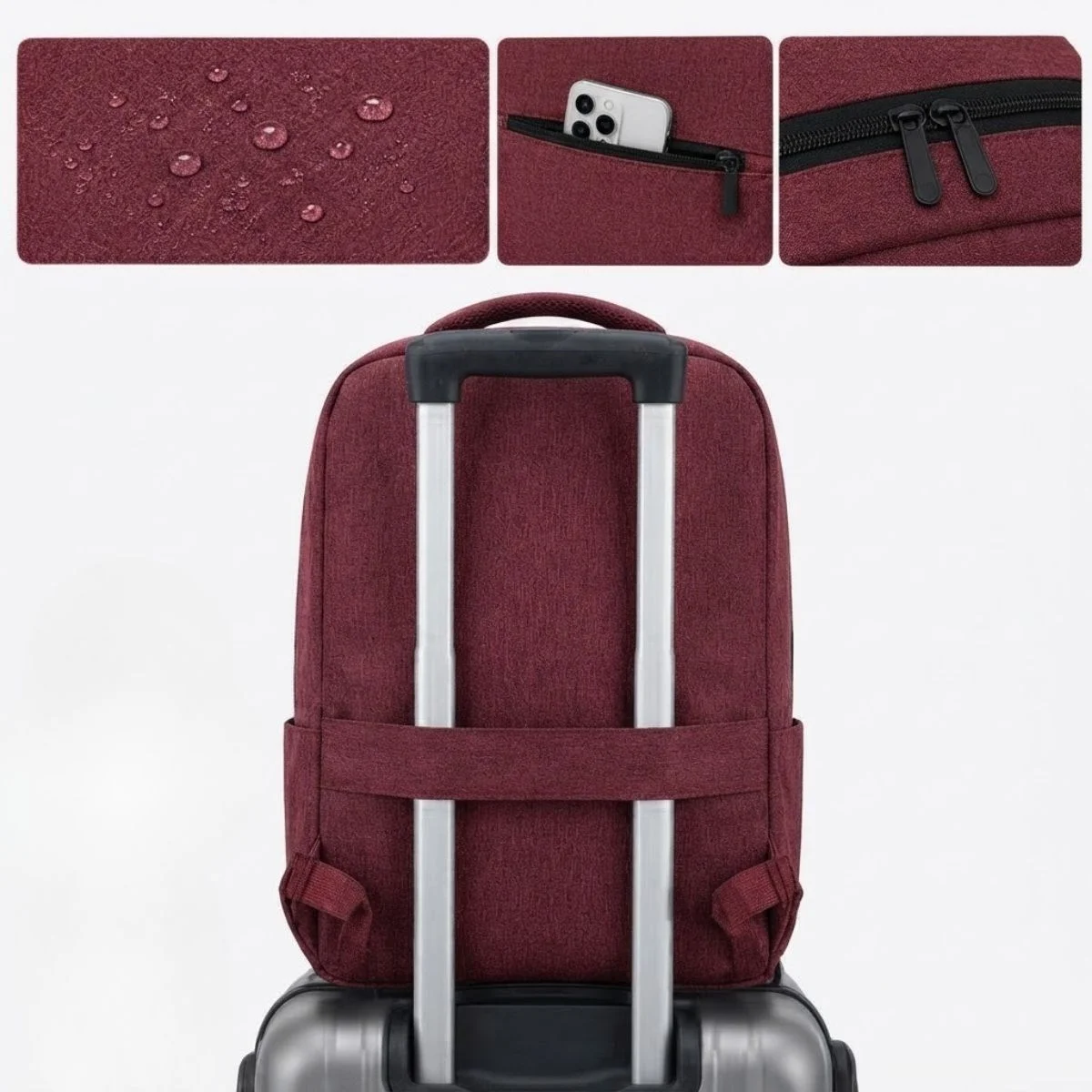 Bordo Laptop Sırt Çantası, Bilgisayar Korumalı İç Bölmeli Notebook Çantası, Organizer Cepli ve USB Şarj Portlu görsel 2