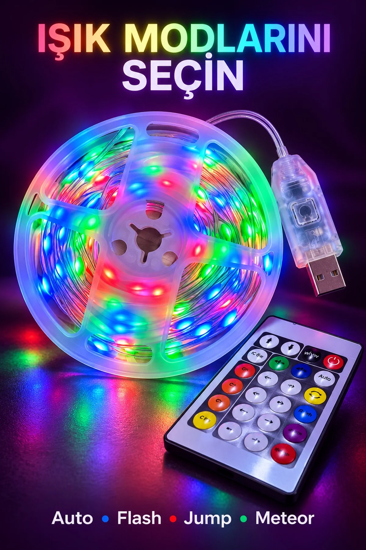 Uzaktan Kumandalı Çok Renkli LED Tel 10 Metre görsel 6