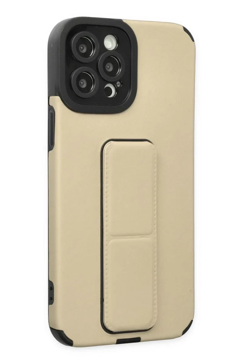 Apple iPhone 12 Pro Max Kılıf Mega Standlı Silikon - Gold görsel 2