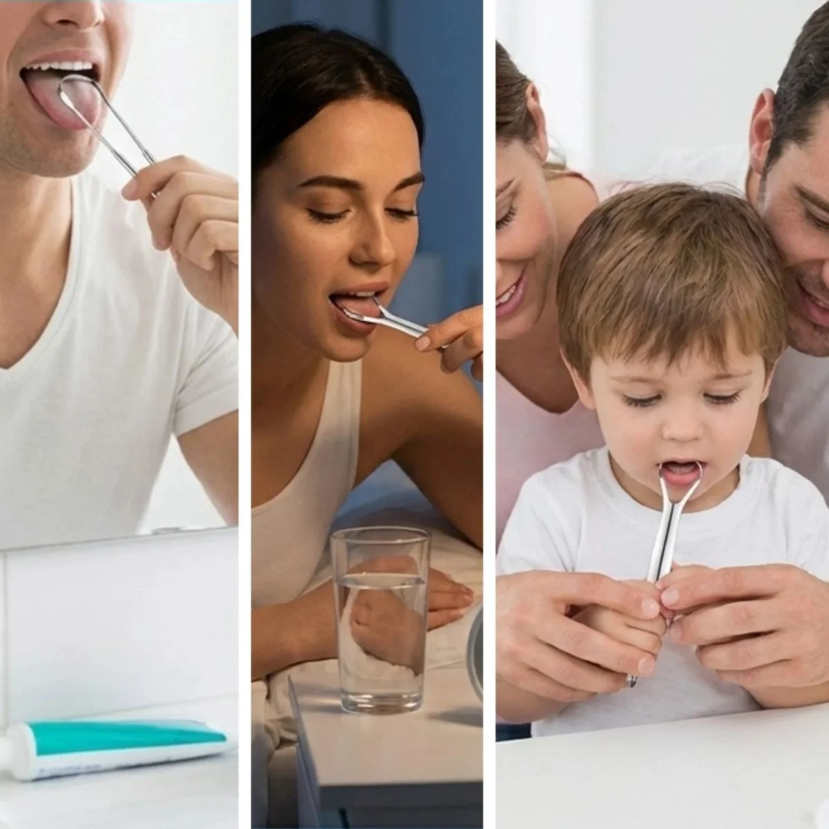 3'lü Paslanmaz Çelik Dil Tezleyici Seti – Ergonok Dil Kazıyıcı ve Ağız Bakım Aparatları Seti görsel 3