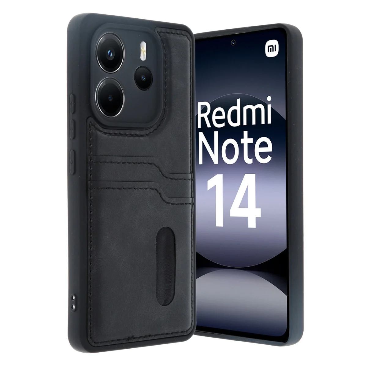 Xiao Red Note 14 4g Kılıf Sara Kartvizitli Deri Kılıf - Siyah