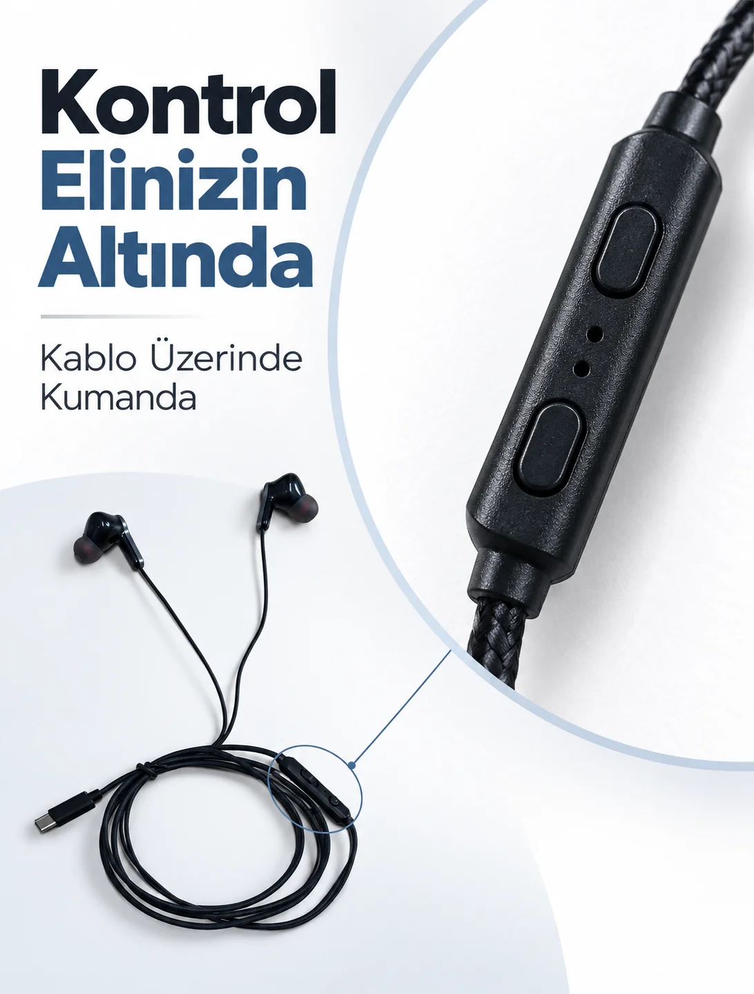 Type C Kablolu Kulak İçi Kulaklık Mikrofonlu ve Kumandalı görsel 6