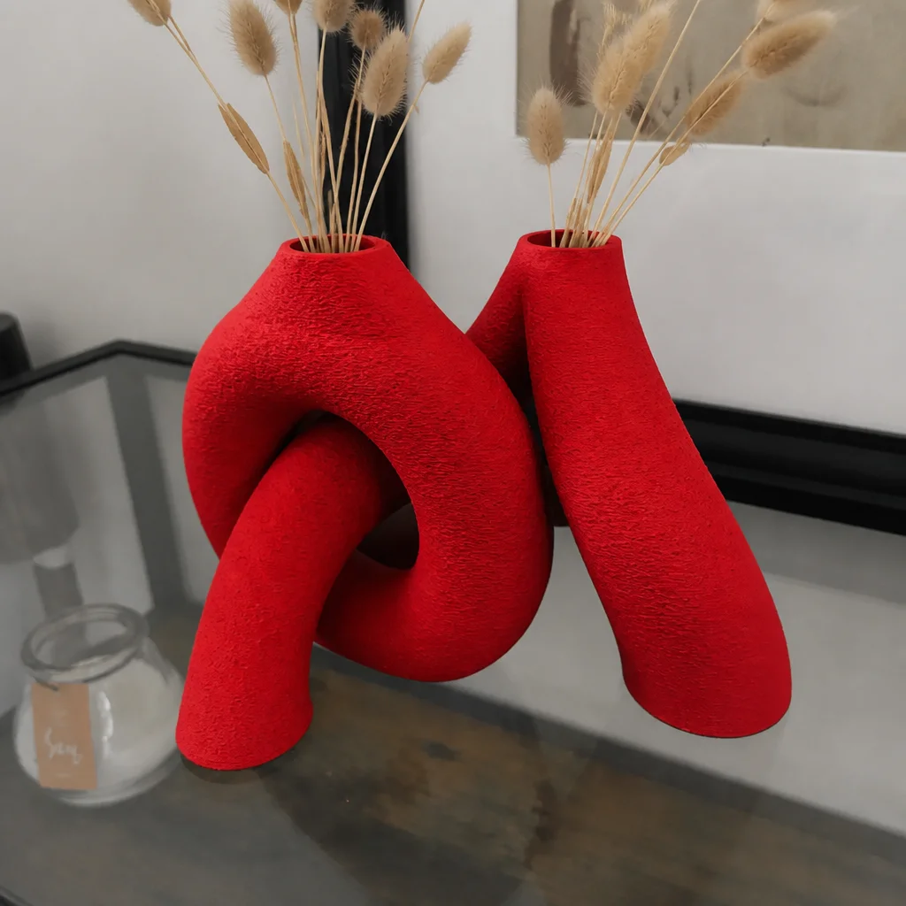 3D Baskı Interlocking Vazo - İç İçe Geçen Dekoratif Vazo-Kırmızı görsel 3