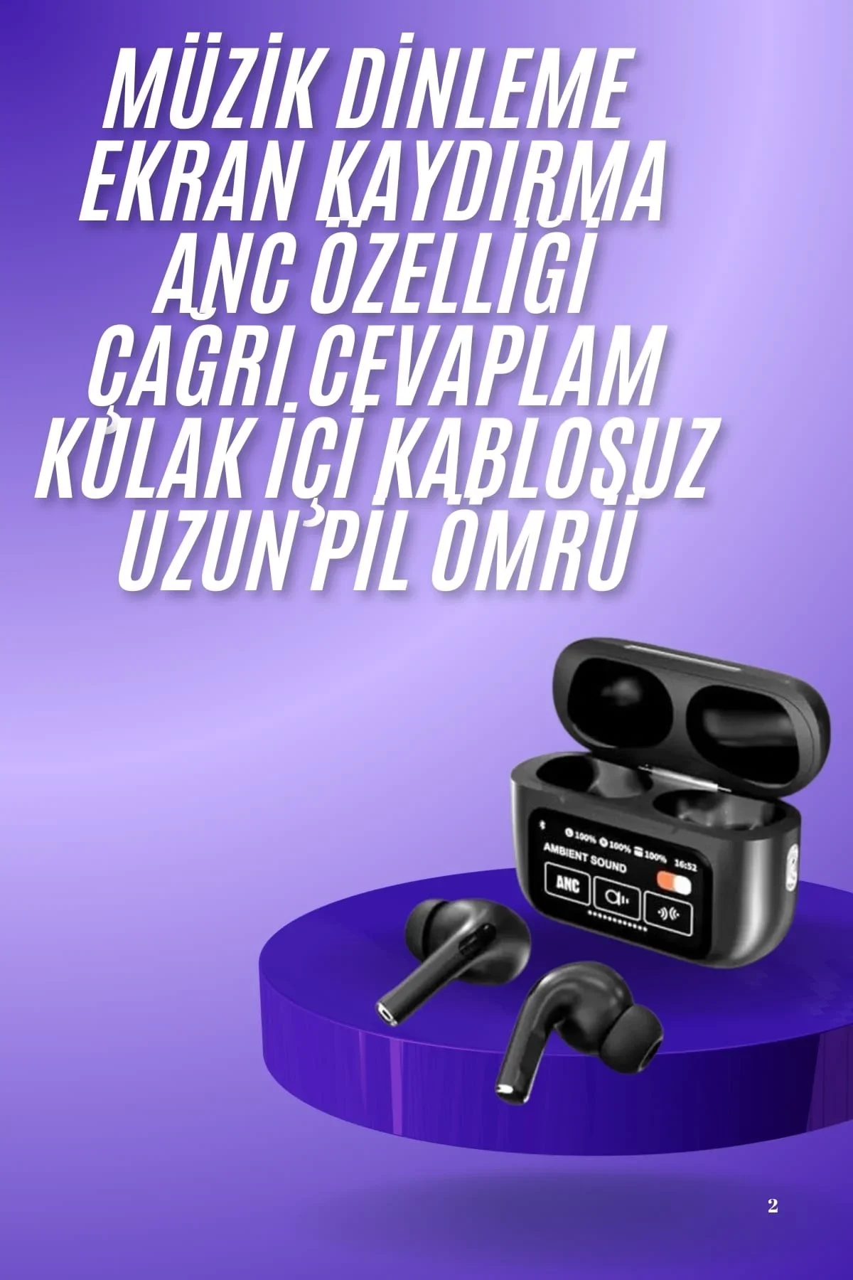 Yeni Nesil ANC Özellikli Çağrı Cevaplayan Dokunmatik Ekranlı Bluetooth Kulaklık Siyah Yeni Nesil görsel 2