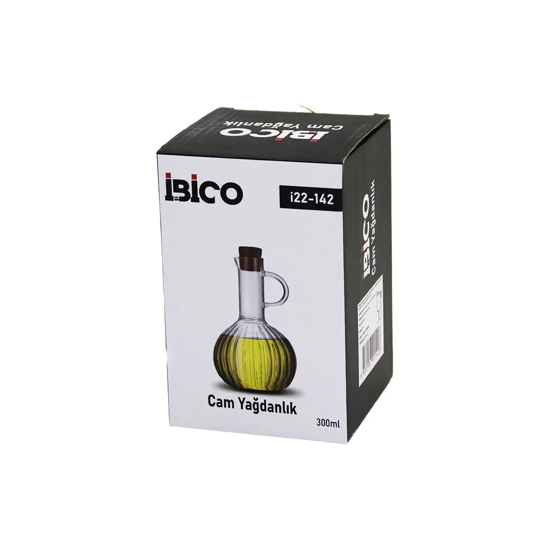 ni Cam Yağdanlık Çizgili Desen 300ML Ahşap Bambu Mantar Tıpa