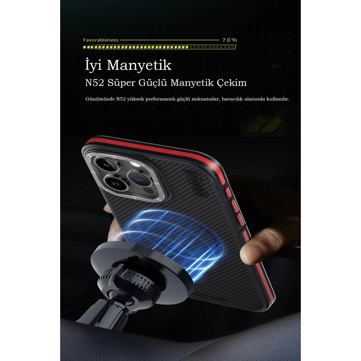 Joko Apple İphone 15 Pro Max Kılıf Arad 600d Kevlar Karbon Fiber Magsafe Kapak - Kırmızı görsel 5