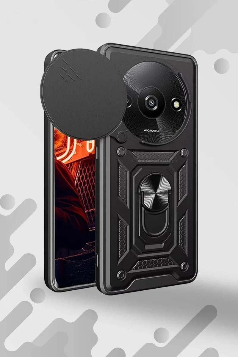 Xiao Red A3 4G Kılıf Pars Lens Yüzüklü Silikon - Siyah görsel 2