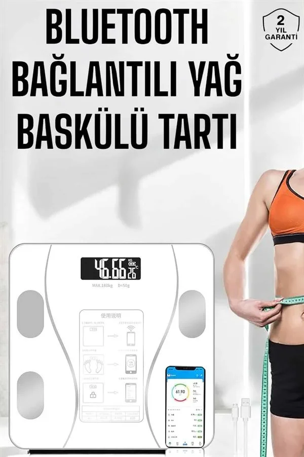 Akıllı Tartı Dijital Baskül Yağ Su Kas Vücut Kitle Kilo Ölçer Tartı görsel 2