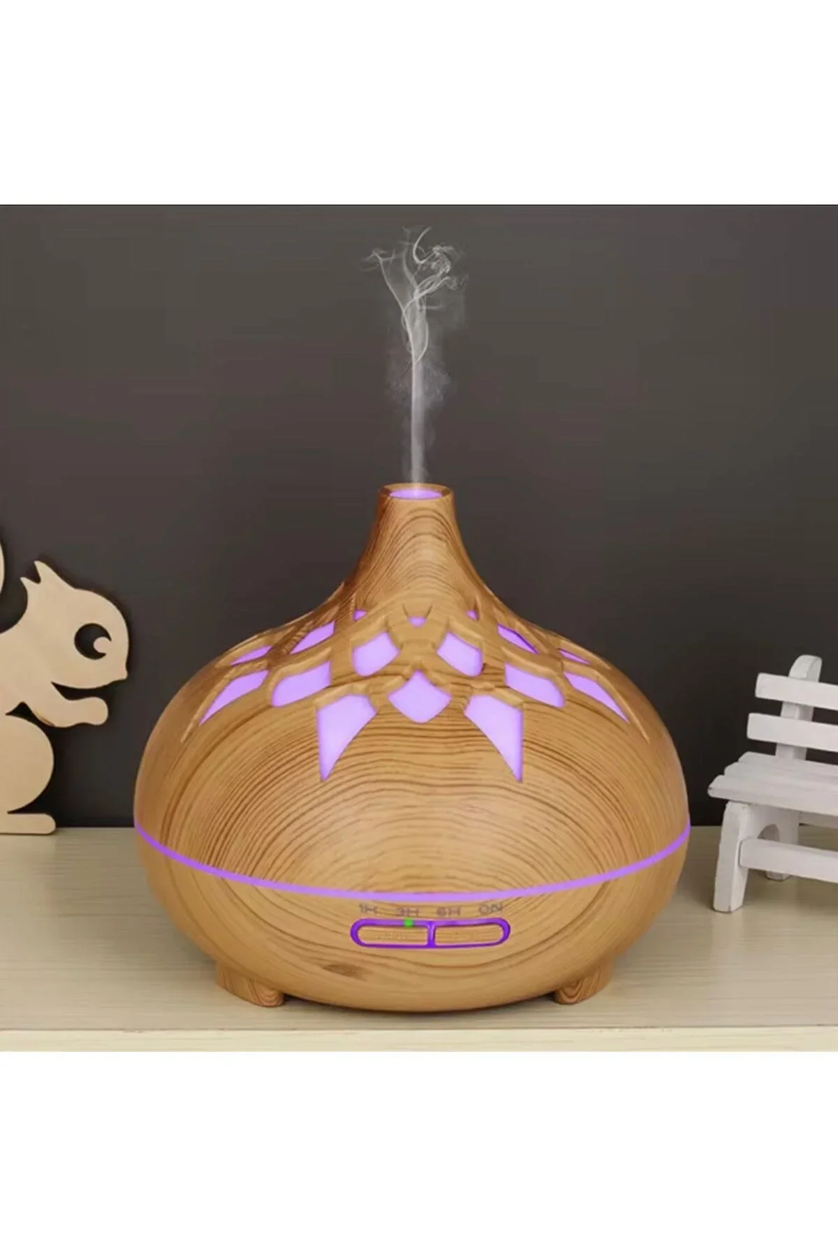 Aroma Difüzör Gece Işığı 7 Led DESENLİ Nemlendirici Kumandalı Buhar Makinesi 550 ml görsel 3