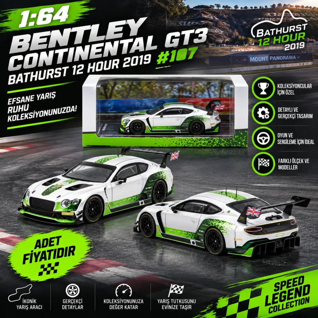 1/64 Bentley Continental GT3 Bathurst 12 Hour 2019 #107 (adet fiyatıdır)