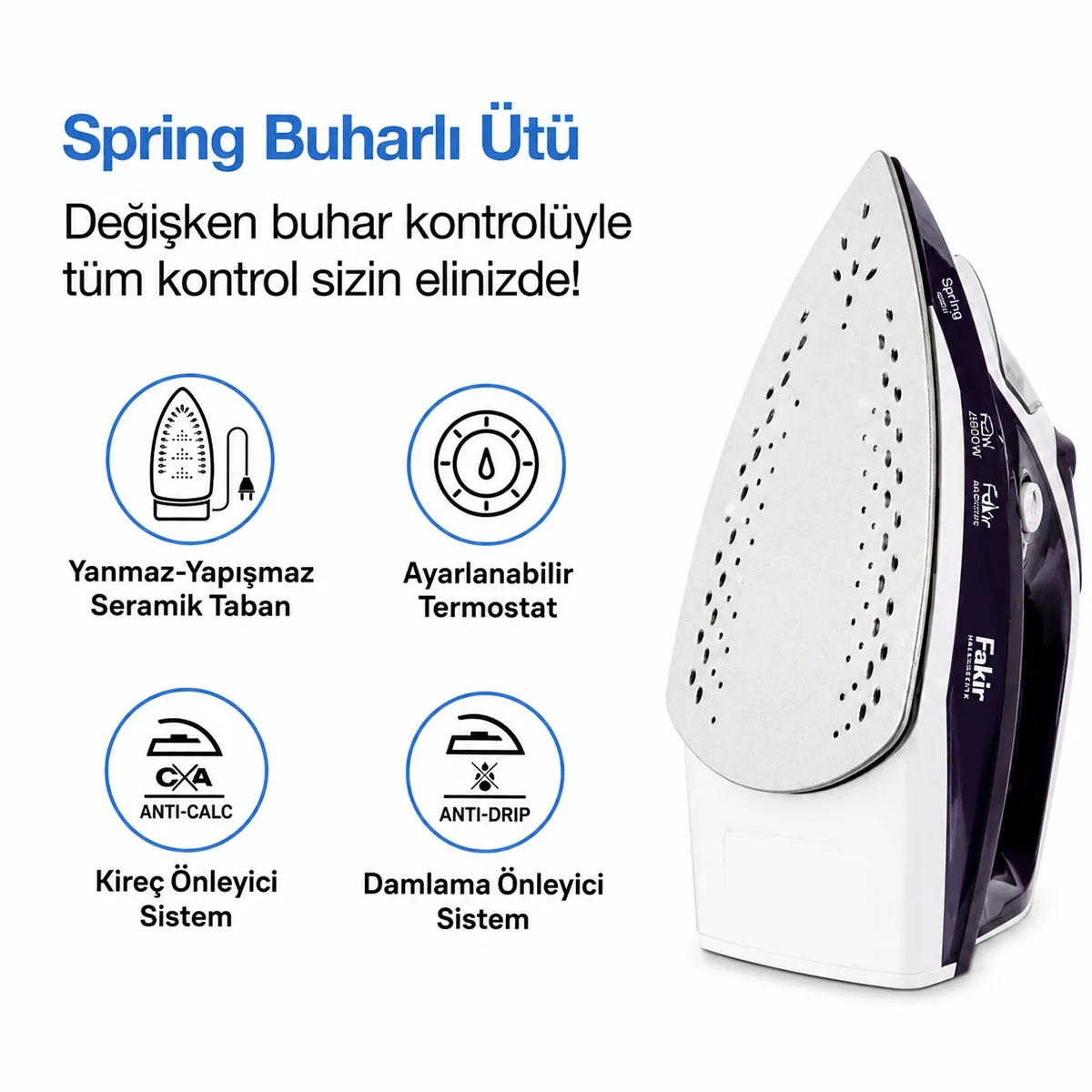 Buharlı Ütü 2600W Seramik Taban (Mor) görsel 3