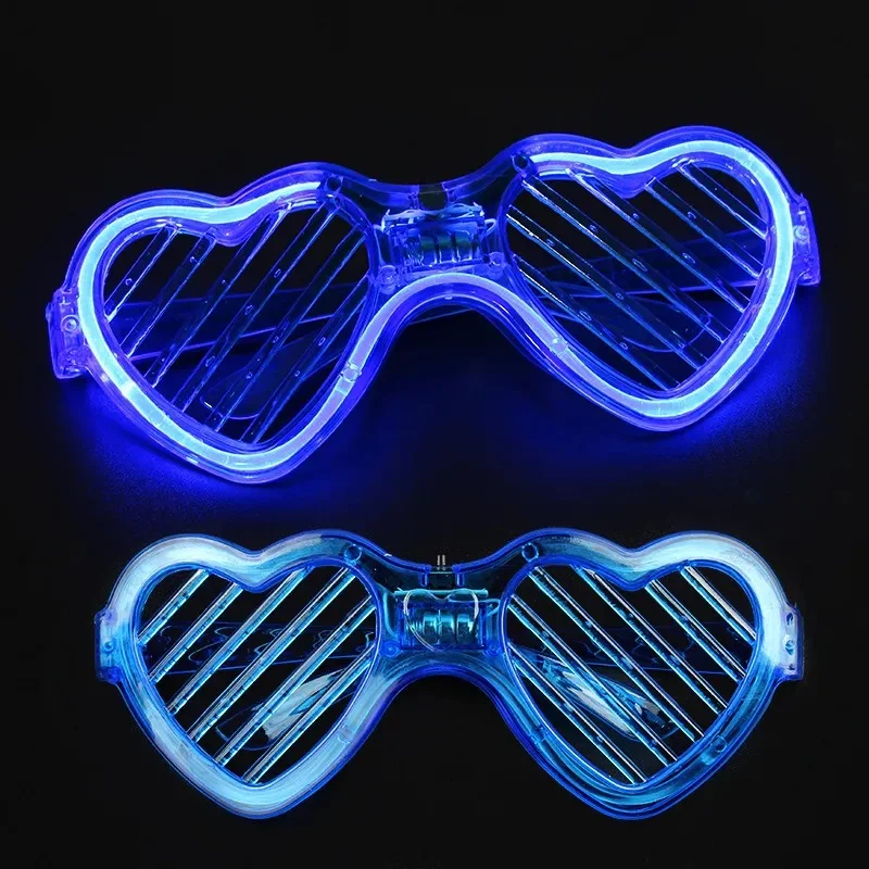 Mavi LED Işıklı Kalp Gözlük – 3 Modlu Parti - Glow Gözlüğü görsel 4