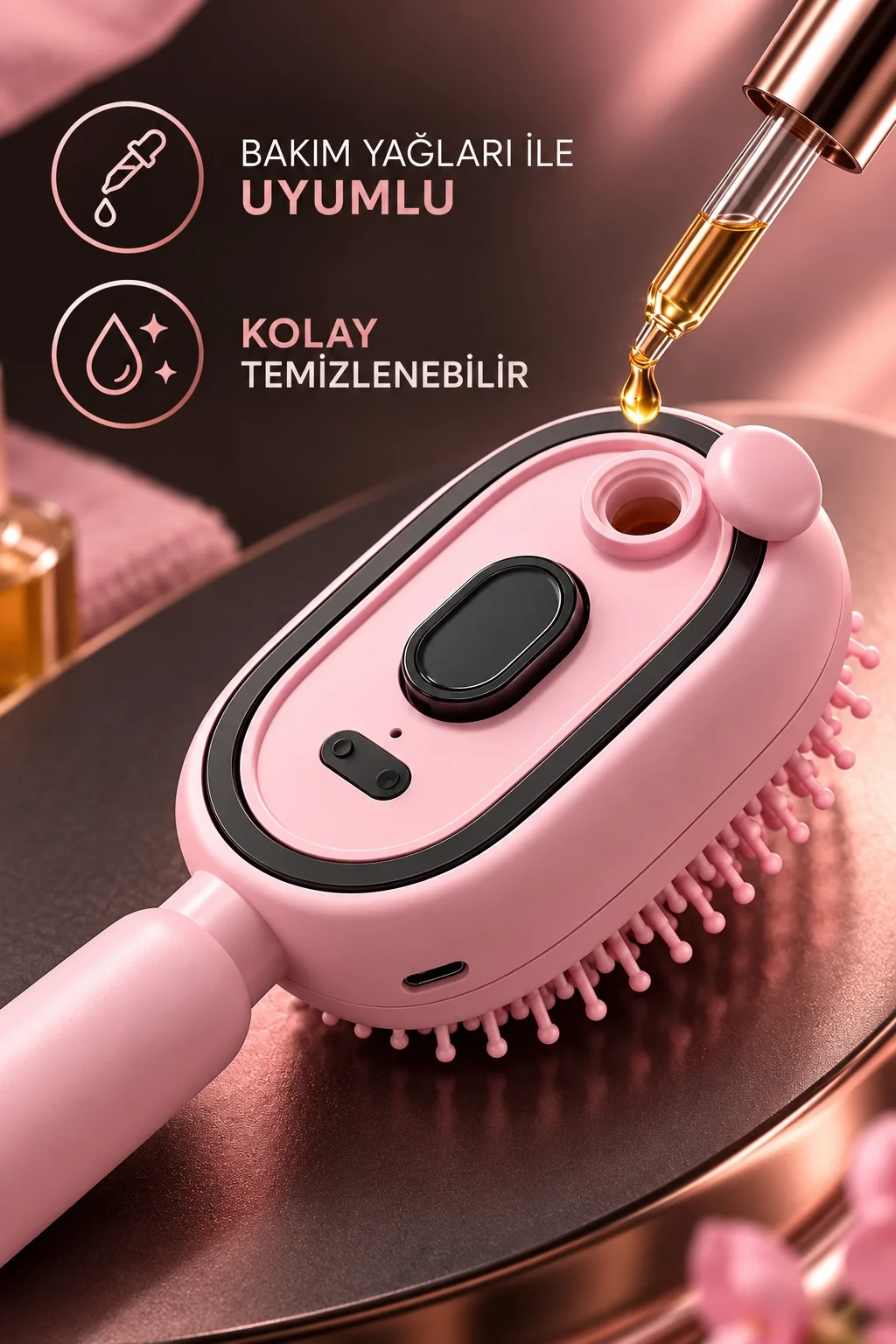 Elektrikli Spreyli Saç Tarağı 300 mAh Type‑C Şarjlı İnce Spreyli Antistatik Bakım Fırçası pembe görsel 4