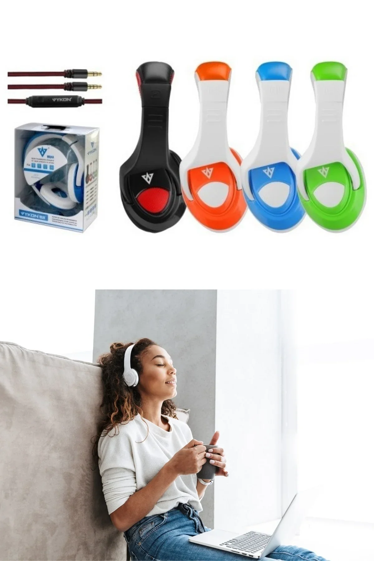 Vykon MQ4440mm Sürücülü krofonlu Bilgisayar Kulaklığı Jak Girişli görsel 3