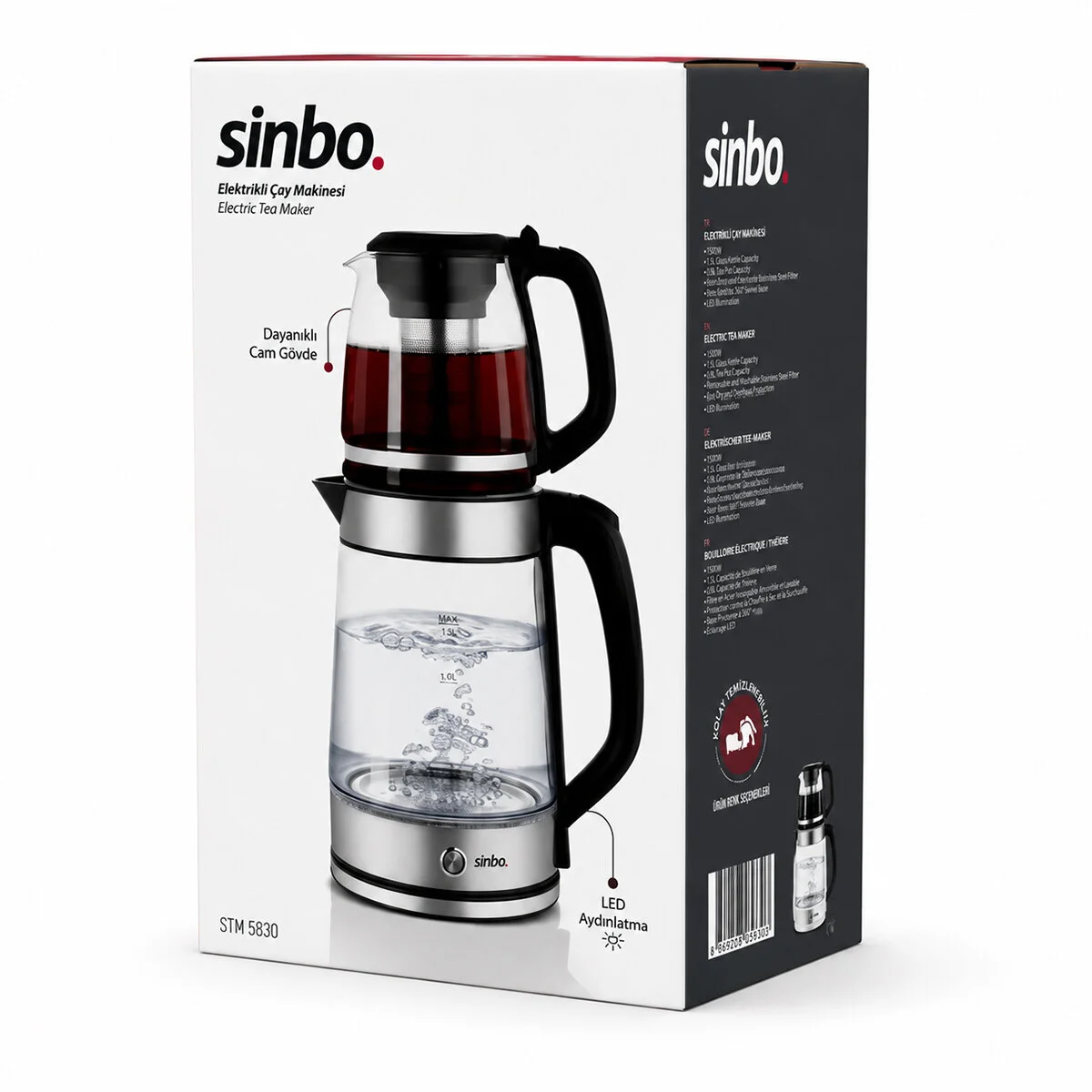 2İN1= Çaycı - Kettle Çelik Elektrikli Çay Makinesi 2LT + 1,2LT Çay Süzgeçli 360° Dönebilir STM-5990 görsel 3