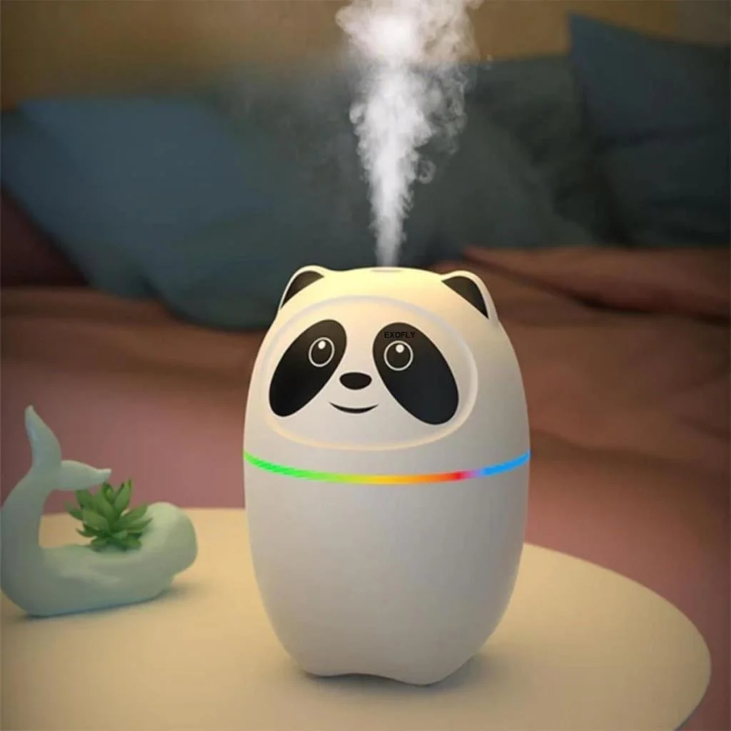 Sevimli Panda Figürlü Hava Nemlendirici – Ultrasonik Soğuk Buhar Makinesi, LED Işıklı Masaüstü Oda Nemlendirici görsel 2