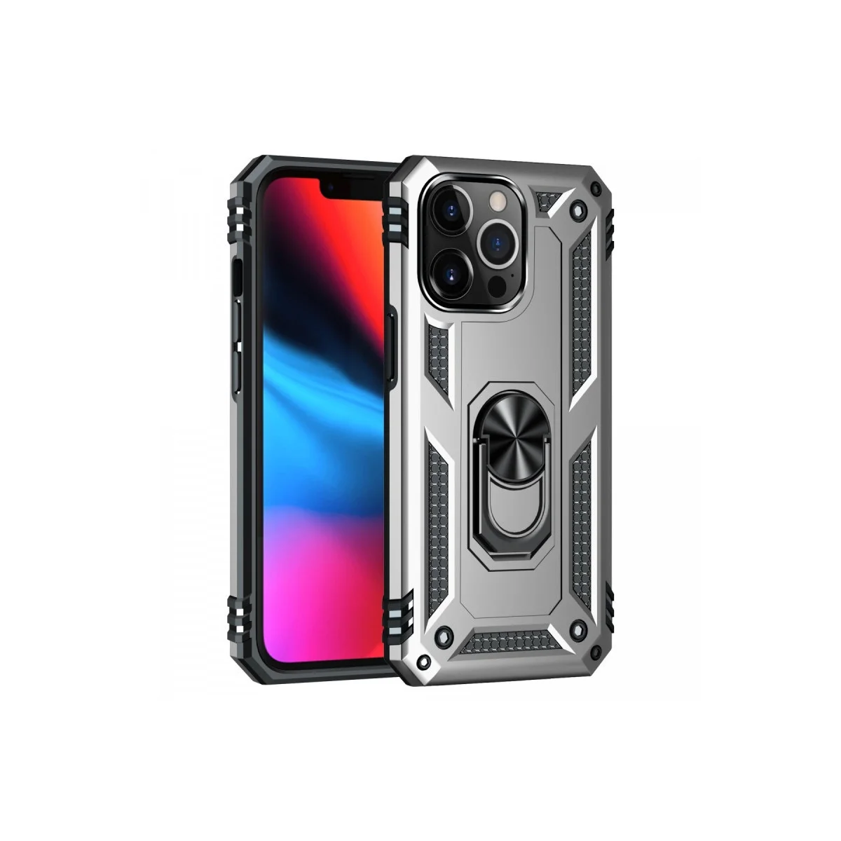 Apple İphone 13 Pro Kılıf Sofya Yüzüklü Silikon Kapak - Gümüş