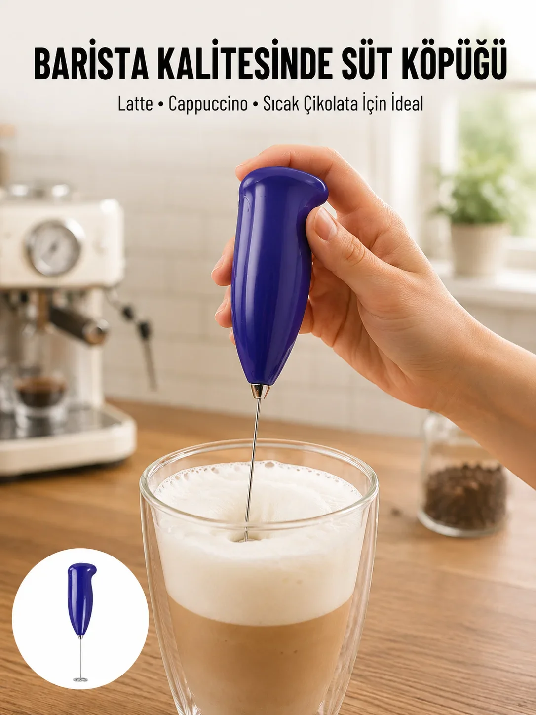 Portatif Kahve Köpürtücü – Latte, Cappuccino, lkshake ve Puding Yapıcı